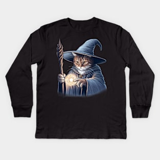 Cat Wise Wizard Kids Long Sleeve T-Shirt